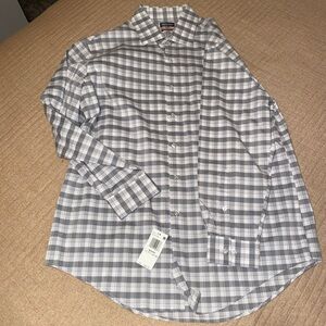 Van Heusen Men's Grey and White Plaid Shirt